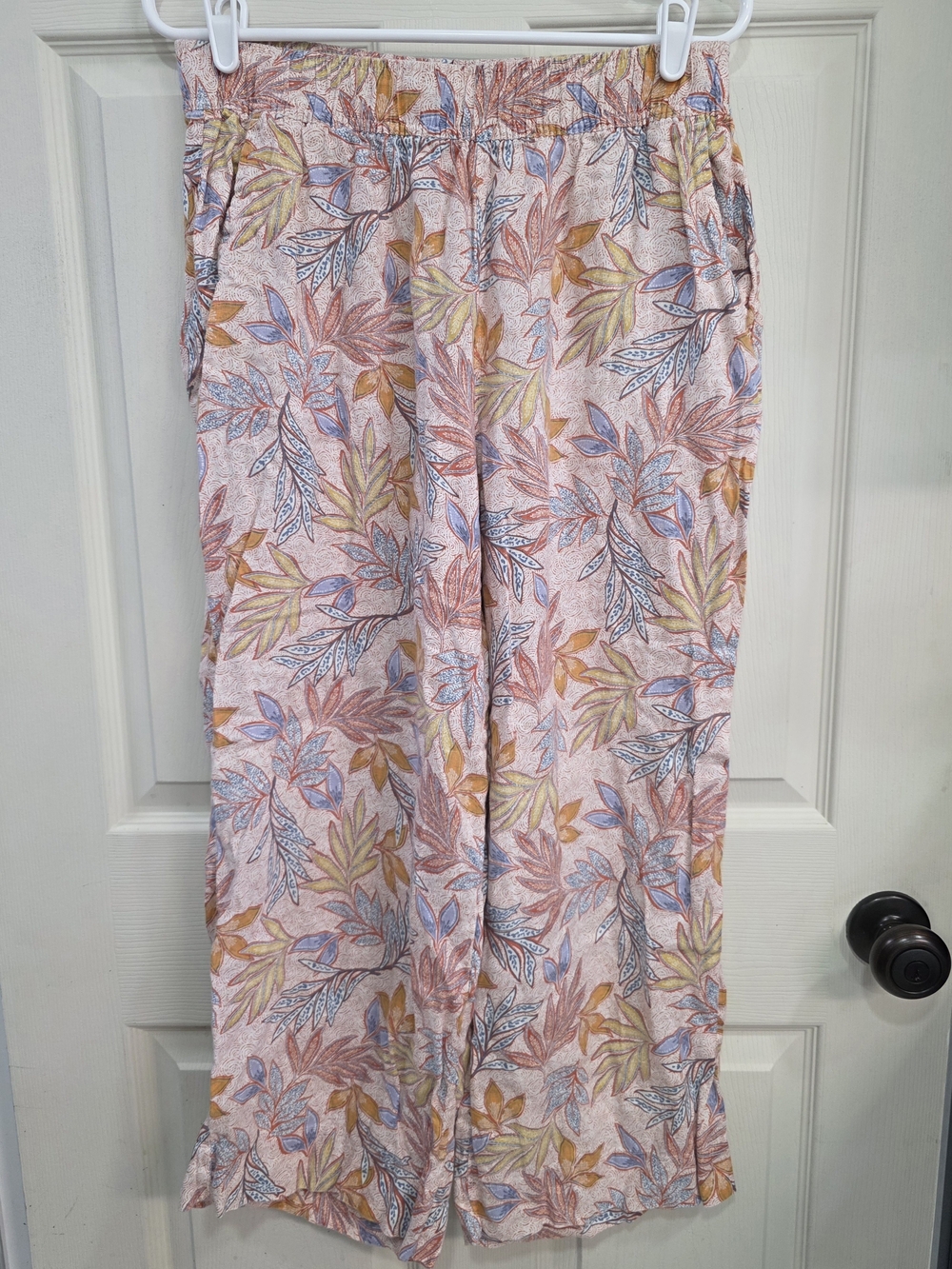 Womens Floral Print Wide-Leg 100% Linen Pants